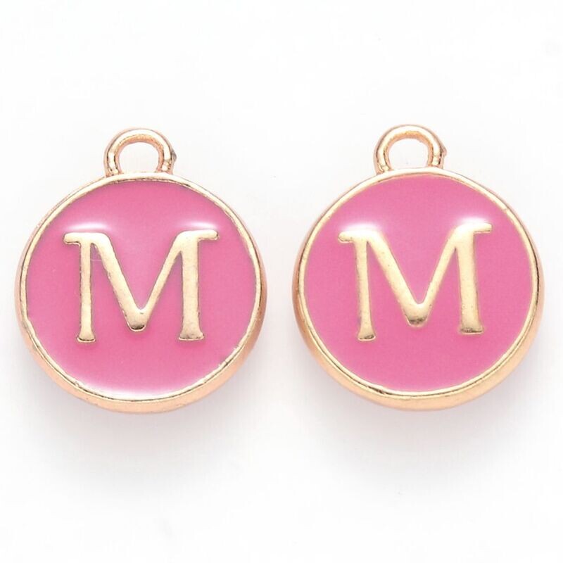 Enamel &  Gold Letter Charm, M, 14x12x2mm