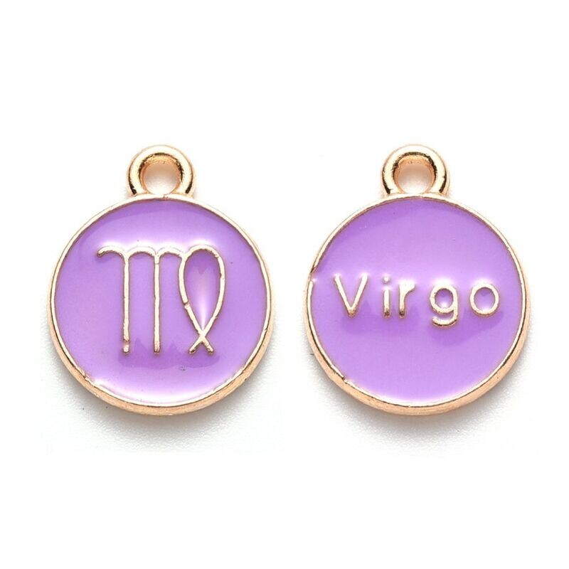 Enamel &  Gold Zodiac Charm, Virgo, 22x18x2mm