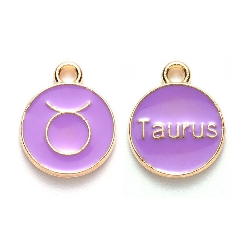 Enamel &  Gold Zodiac Pendant/Charm, Taurus, 22x18x2mm
