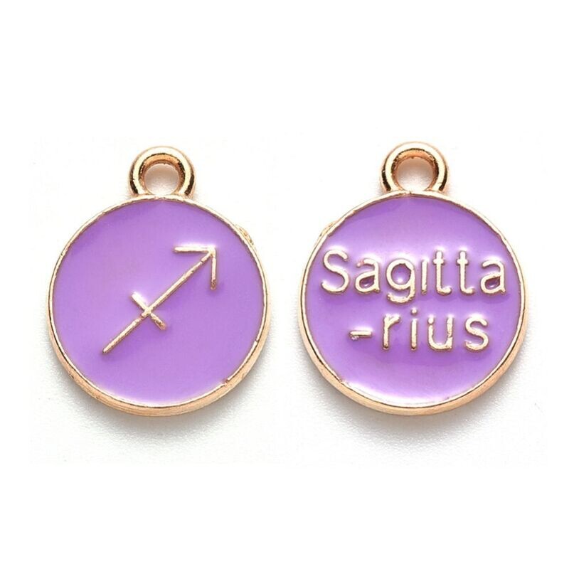 Enamel &  Gold Zodiac Pendant/Charm, Sagittarius, 22x18x2mm