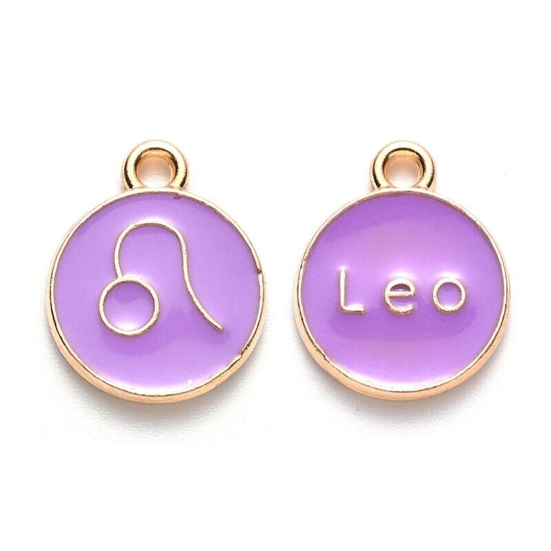 Enamel &  Gold Zodiac Pendant/Charm, Leo, 22x18x2mm
