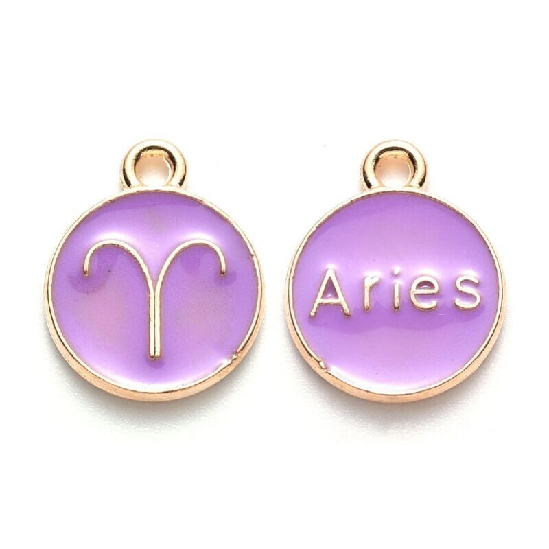 Enamel &  Gold Zodiac Pendant/Charm, Aries, 22x18x2mm