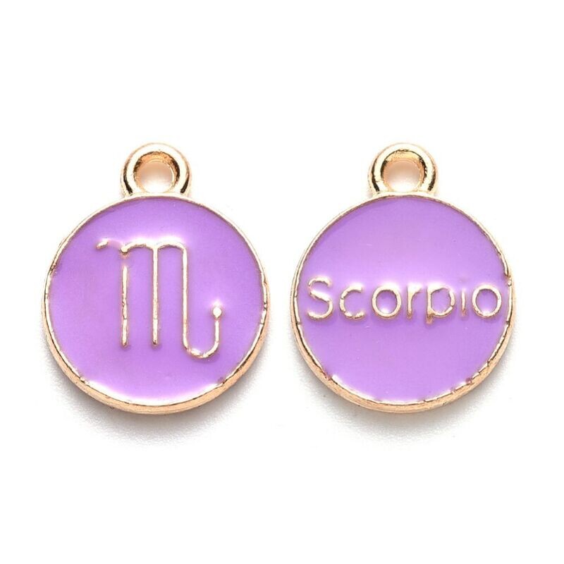Enamel &  Gold Zodiac Pendant/Charm, Scorpio, 22x18x2mm