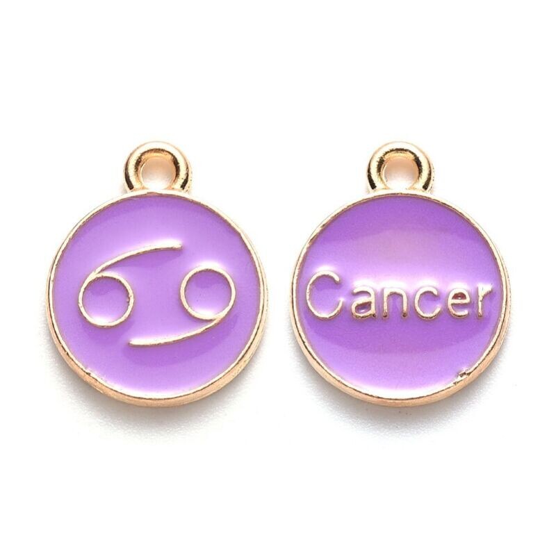 Enamel &  Gold Zodiac Pendant/Charm, Cancer, 22x18x2mm