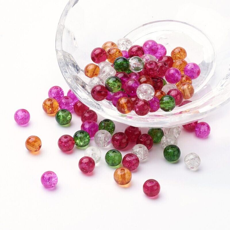 6mm Crackle Glass in Mixed Colours
