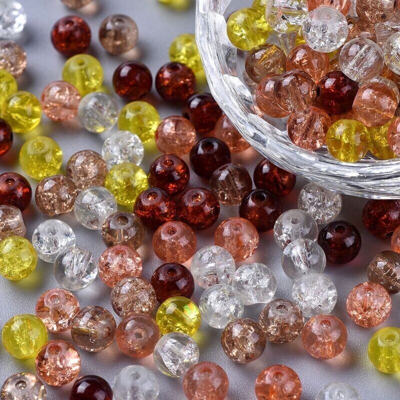 6mm Crackle Glass in Mixed Oranges/Browns