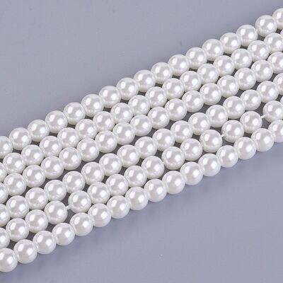 6mm Glass Pearls in White, 1 Strand