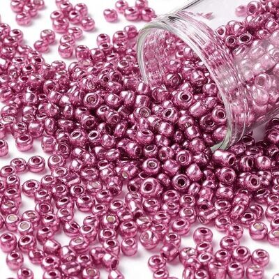 Seed Beads in Metallic Rose Pink, Size 8, 3mm