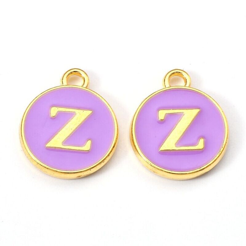 Enamel &  Gold Letter Charm, Z, 14x12x2mm