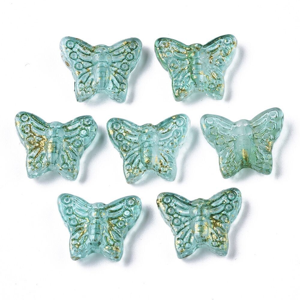 20 x Spray Painted Glass Butterfly Beads with Gold Foil, 15x12x5mm