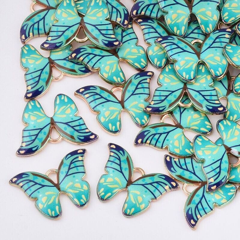 Enamel & Gold Painted Butterfly Charm in Mint/Sea Green, 15x22mm