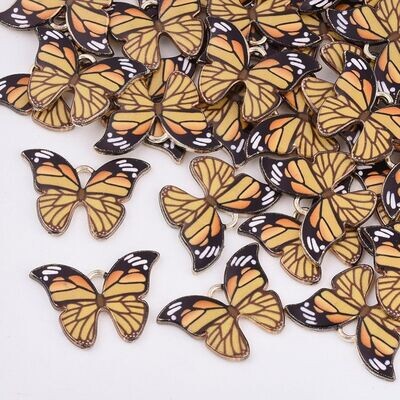 Enamel & Gold Painted Butterfly Charm in Gold, 15x22mm