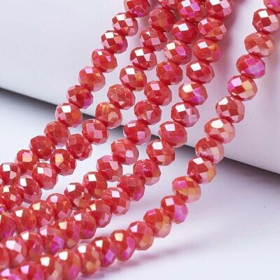 50 x 8x6mm AB Plated Faceted Glass Rondelles in Opaque Red