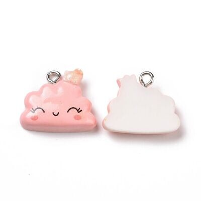 Resin Cloud Charm with Glitter, 16x19x5mm
