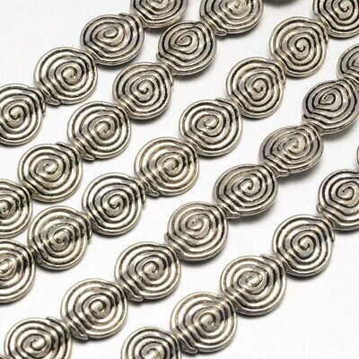 Antique Silver Spiral Coin Beads, 12x4mm
