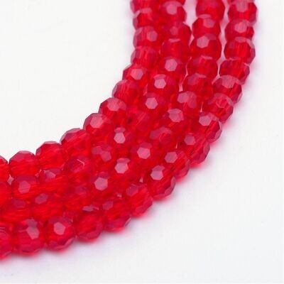 4mm Faceted Crystals in Red, 1 Strand