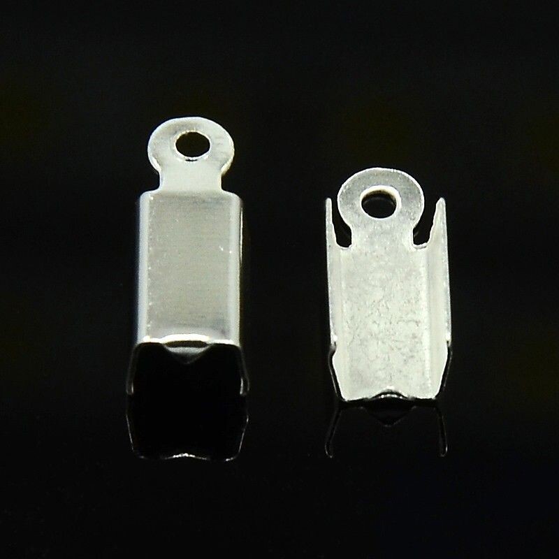 50 x Silver Plated Fold Over Cord Ends, 13x5mm