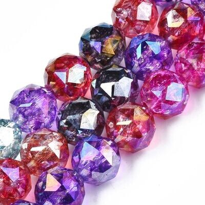 Electroplated Faceted Crackle Glass Beads, 11mm