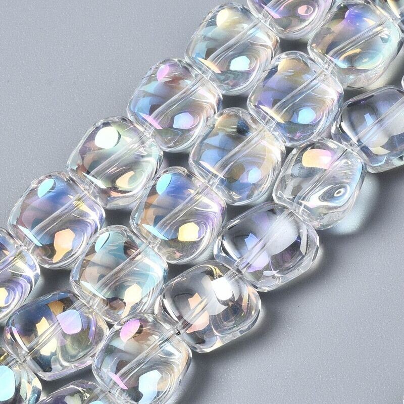 Electroplated Clear Glass Squares with AB Finish, 12mm