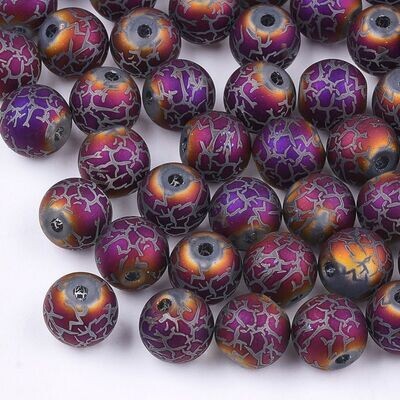 50 x Electroplated Frosted Glass Beads, 9mm, Purple