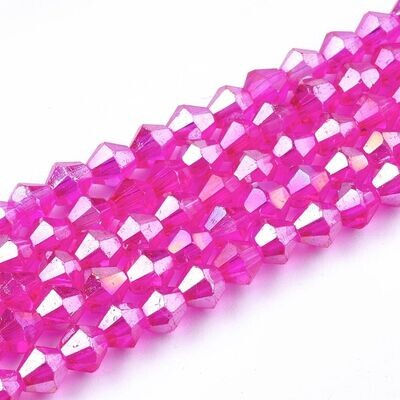 4mm AB Plated Bicone Crystals in Hot Pink