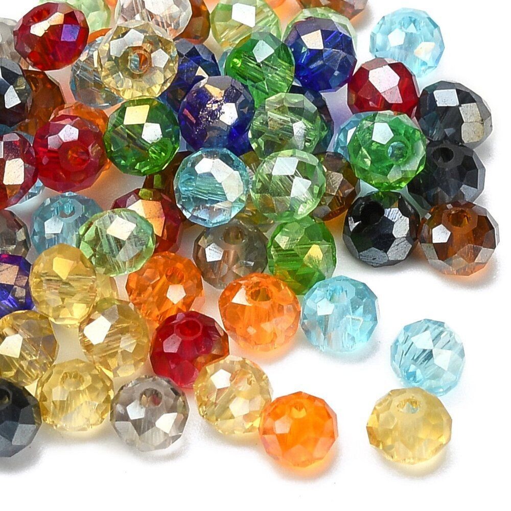 4x3mm Electroplated Faceted Glass Rondelles in Mixed Colours