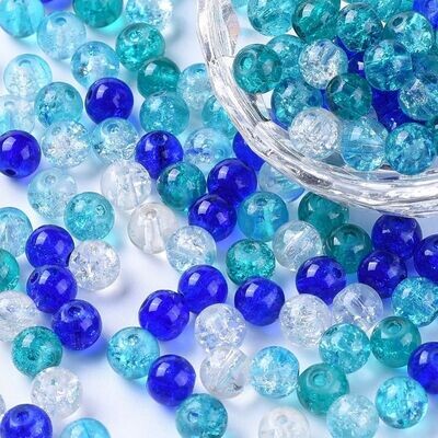 6mm Crackle Glass in Sea Blue Mix