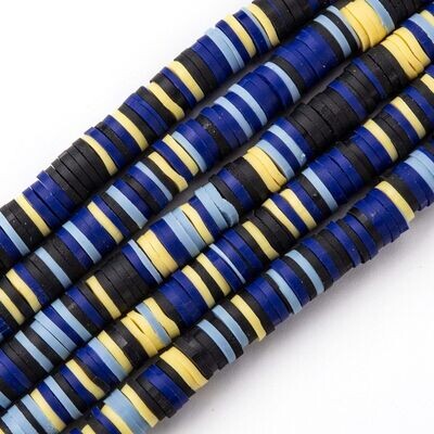 Polymer Clay Heishi Bead Strand, Blue & Yellow Mix, 6mm