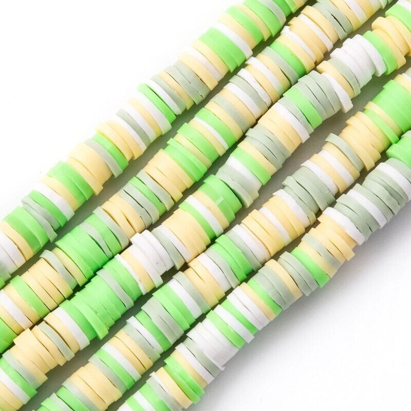 Polymer Clay Heishi Bead Strand, Green & Yellow Mix, 6mm