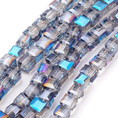 50 x 4mm Grey/Blue Electroplated Cubes