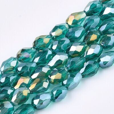 Electroplated Glass Teardrop Beads in Green, 8x6mm