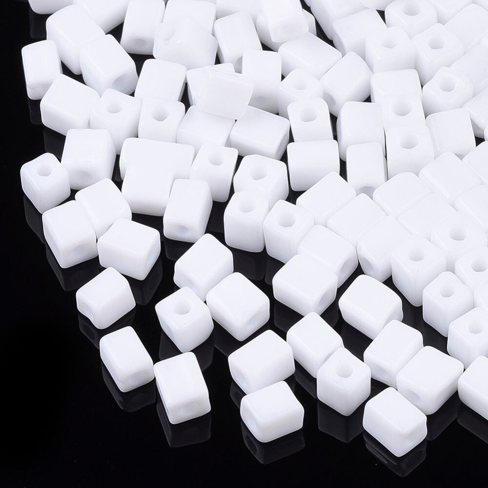 Cubed Glass Beads in White, 3-5mm