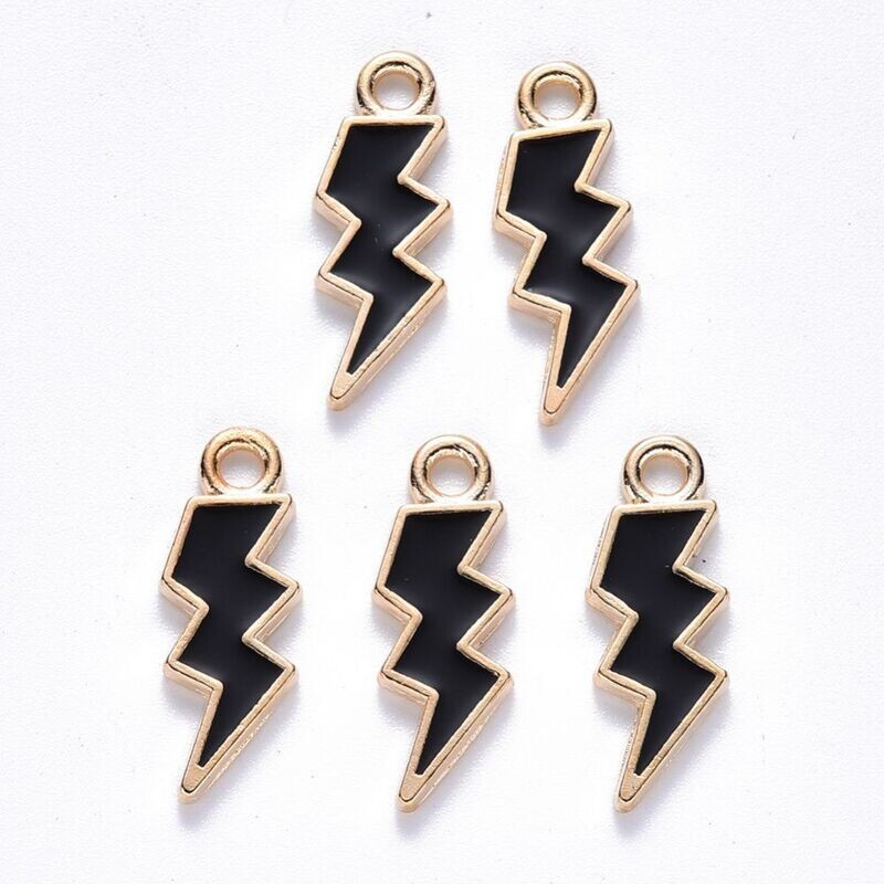 Enamel & Light Gold Lightning Charm, 20x7mm