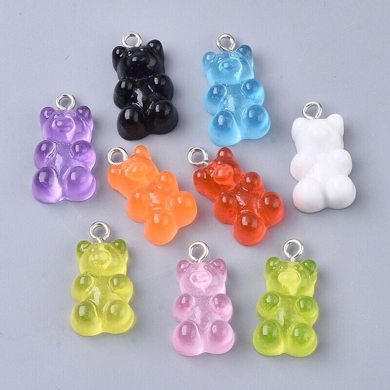 4 x Resin Gummy Bear Charms/Pendants, 21x11x7mm