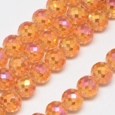 10 x Rainbow Plated & Frosted Glass Beads in Orange, 12mm
