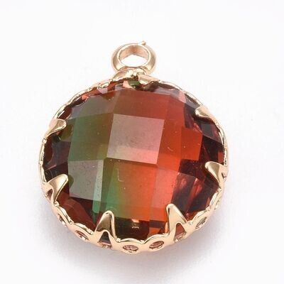 Faceted Glass Pendant/Charm in Imitation Tourmaline, 16x12mm
