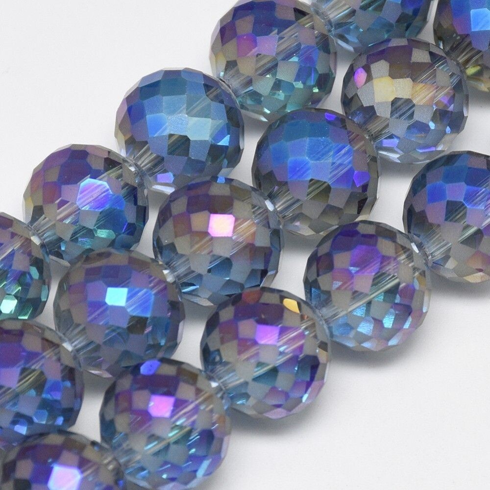 10 x Rainbow Plated & Frosted Glass Beads in Midnight Blue, 12mm