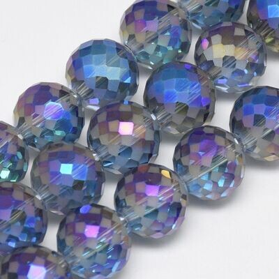10 x Rainbow Plated & Frosted Glass Beads in Midnight Blue, 12mm