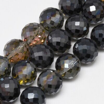 10 x Electroplated & Frosted Glass Beads in Charcoal Black, 12mm