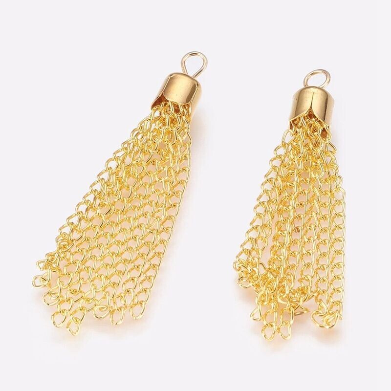 6 x Gold Plated Curb Chain Tassels, 52x6.5mm