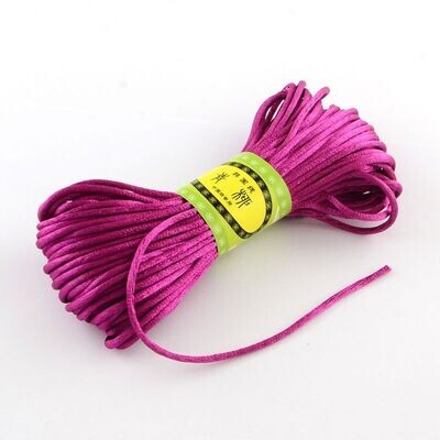 20m x Satin Polyester Cord in Cerise/Hot Pink, 2mm