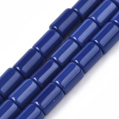 12x8mm Opaque Glass Tube Beads in Royal Blue