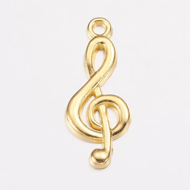 Gold Treble Clef Charm, 26x10mm
