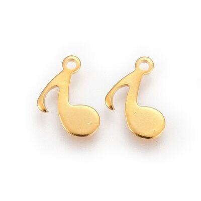 Stainless Steel Musical Note Charm in Gold, 14x6mm