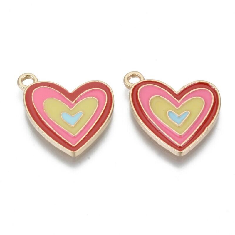 Enamel & Light Gold Drop Heart Charm, 20x17mm