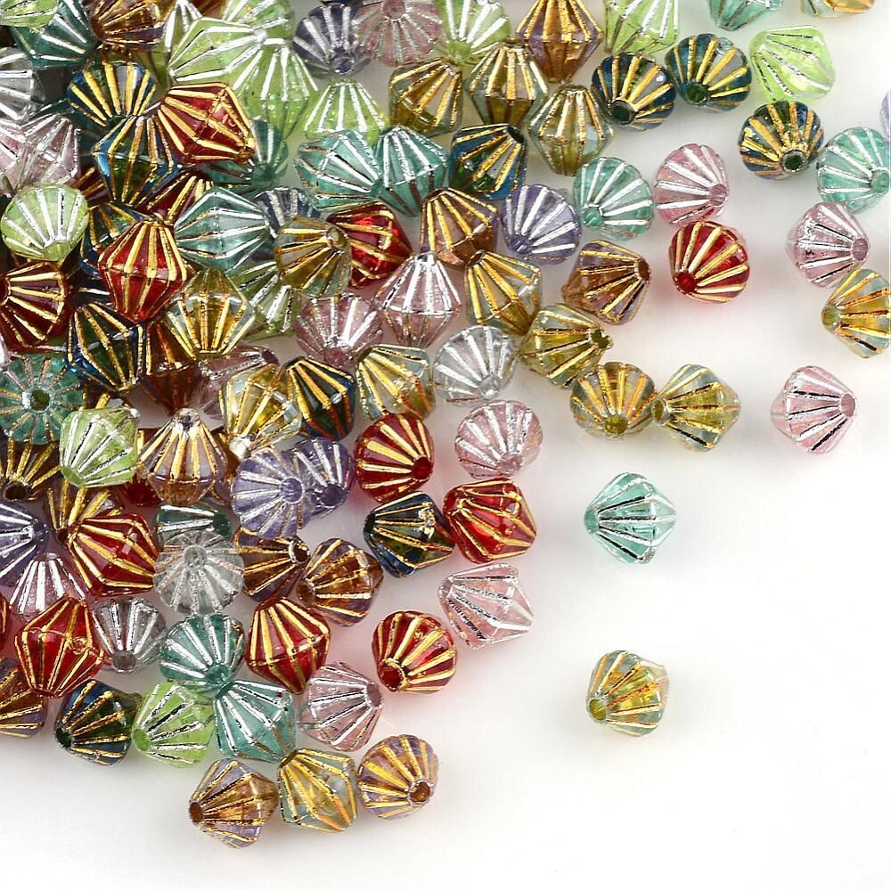 Acrylic Bicone Beads, Mixed Colours, 6-7mm, 8g