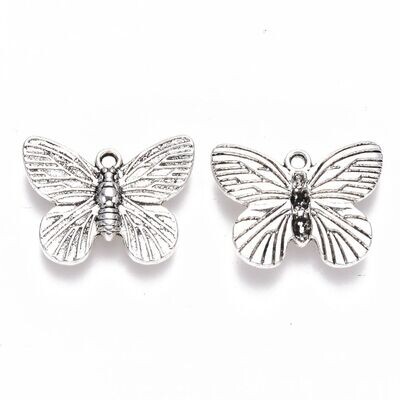 Antique Silver Butterfly Charm, 14x18mm