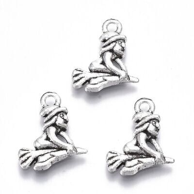 Antique Silver Witch Charm, 16x14mm