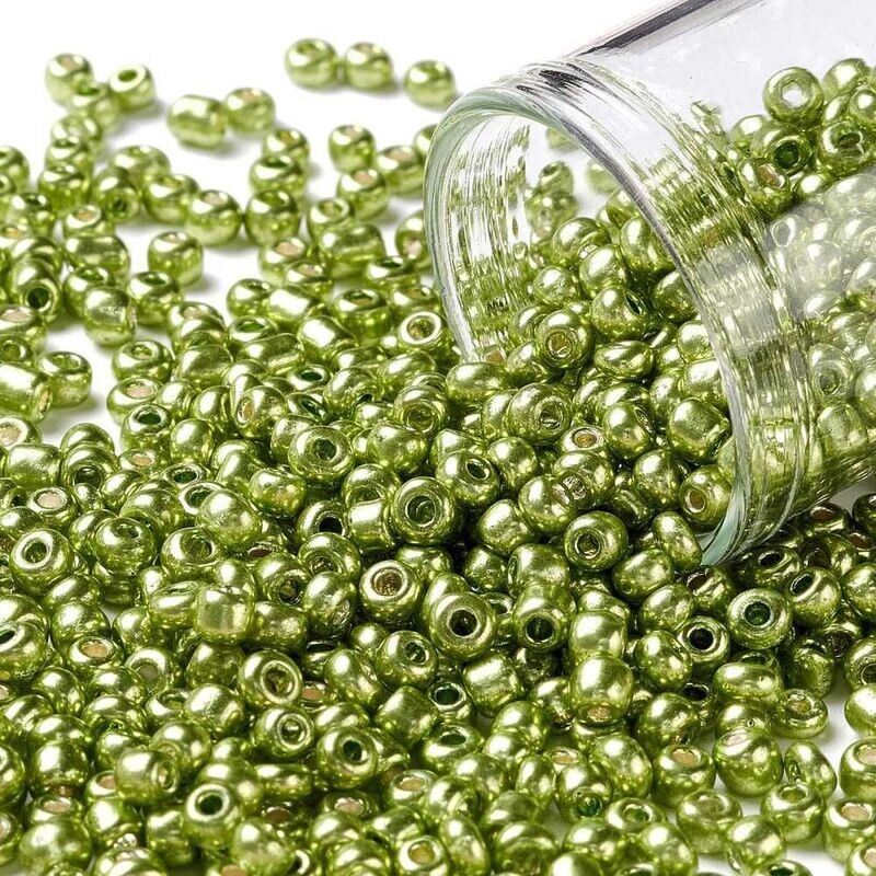 Metallic Seed Beads in Lime Green, Size 8, 3mm