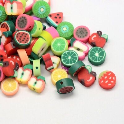 50 x Polymer Clay Mixed Fruit Beads, 10x11mm